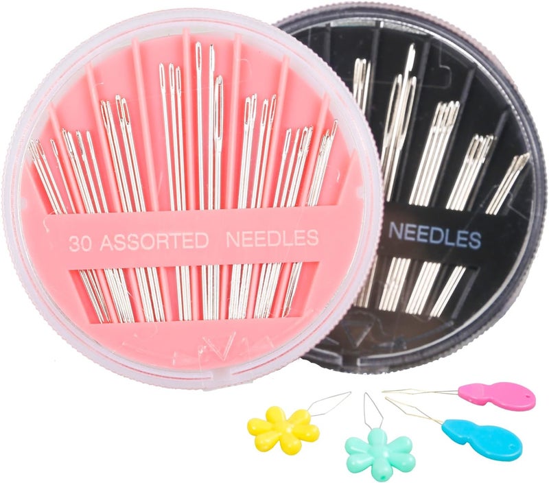 HEKISN 60-Pack Premium Hand Sewing Needles Set, 6 Sizes Embroidery Needles Kit with Threaders, Assorted Large Eye Sewing Needles for Repair, DIY, Art & Craft Projects(Black&Pink) - Image 1